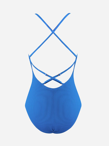 CUPSHE Women's One Piece Swimsuit Backless Tie V Neck Bathing Suit, M Cobalt Blue