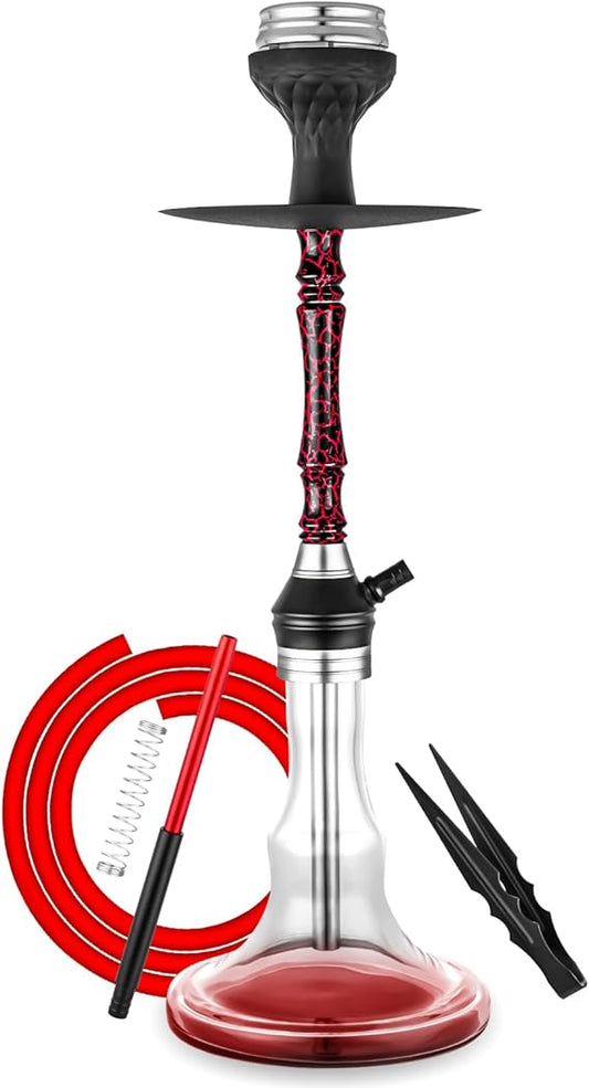 21'' Hookah Set Aluminum Hookah Set With Everything - Modern Colored Glass Vase, Hookah Charcoal Holder Include Hookah Accessories (red)
