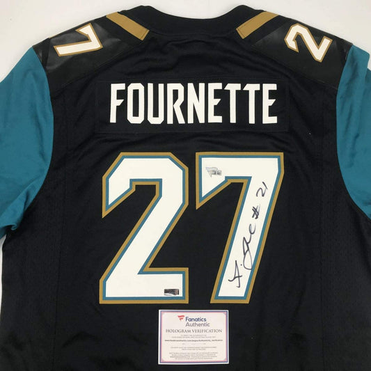 Autographed/Signed Leonard Fournette Jacksonville Black Football Jersey Fanatics COA
