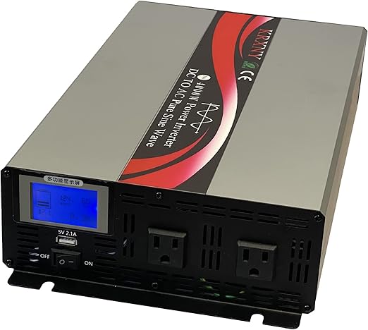 4000W Power Inverter 12V DC to 120V AC Pure Sine Wave Off Grid 60HZ with LCD Display USB Port
