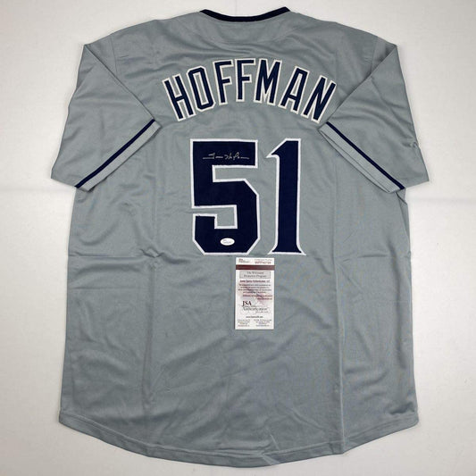 Autographed/Signed Trevor Hoffman San Diego Grey Baseball Jersey JSA COA