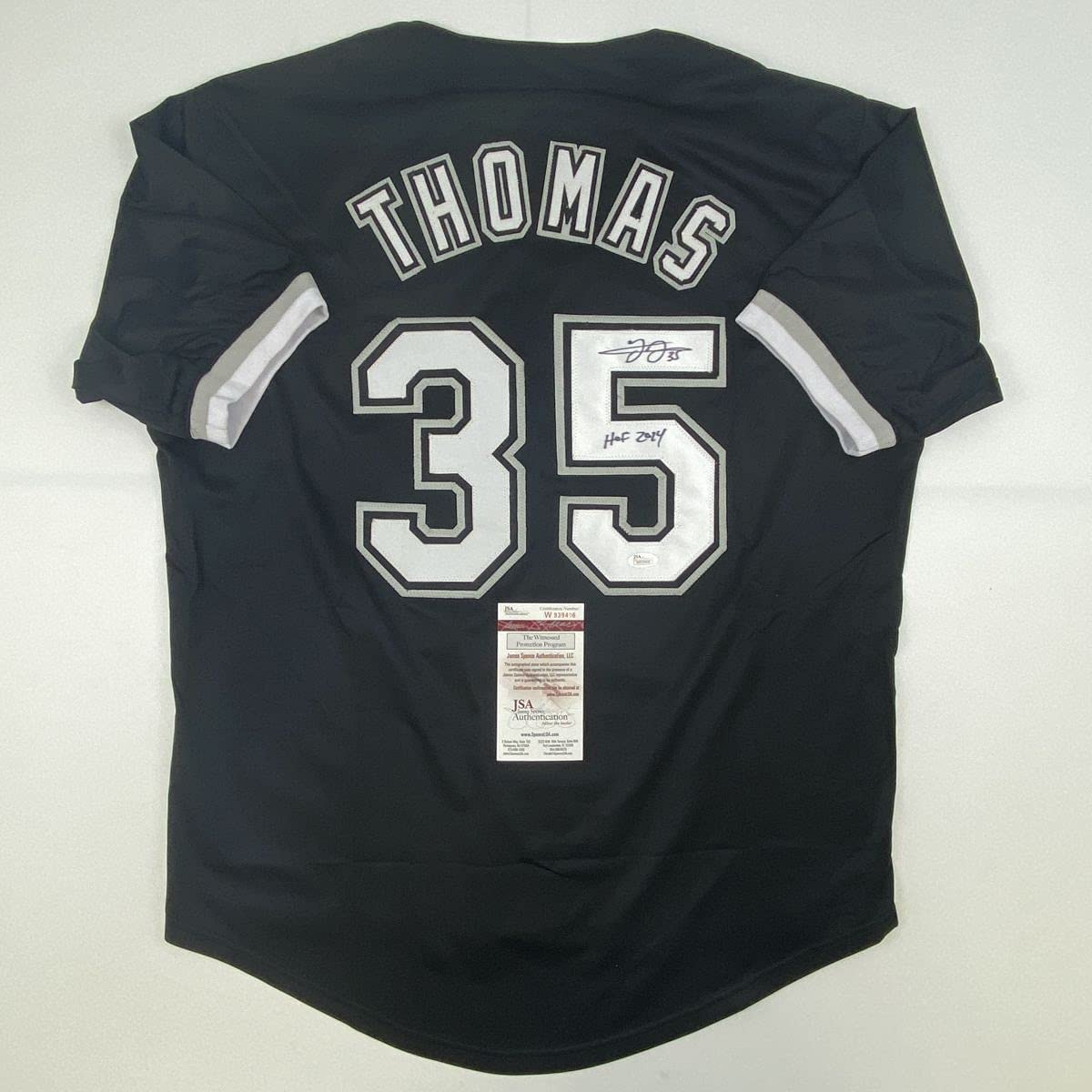 Autographed/Signed Frank Thomas HOF 2014 Chicago Black Baseball Jersey JSA COA