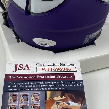 Autographed/Signed Randy Moss HOF 18 Minnesota Vikings Football Mini Football Helmet JSA COA