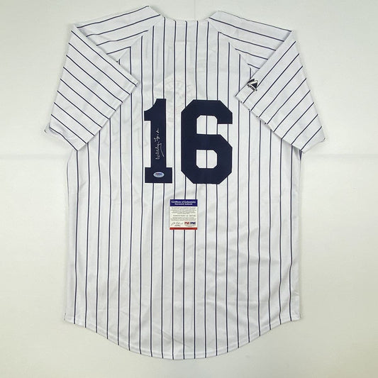 Autographed/Signed Whitey Ford New York Pinstripe Baseball Jersey PSA/DNA COA #2