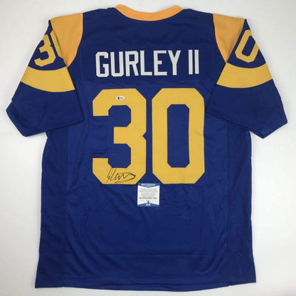 Autographed/Signed Todd Gurley II Los Angeles LA Retro Blue Football Jersey Beckett BAS COA