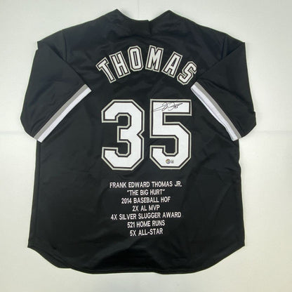 Autographed/Signed Frank Thomas Chicago Black Stat Baseball Jersey Beckett BAS COA