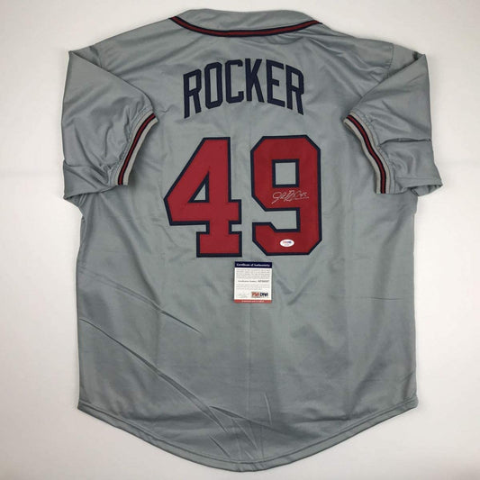 Autographed/Signed John Rocker Atlanta Grey Baseball Jersey PSA/DNA COA