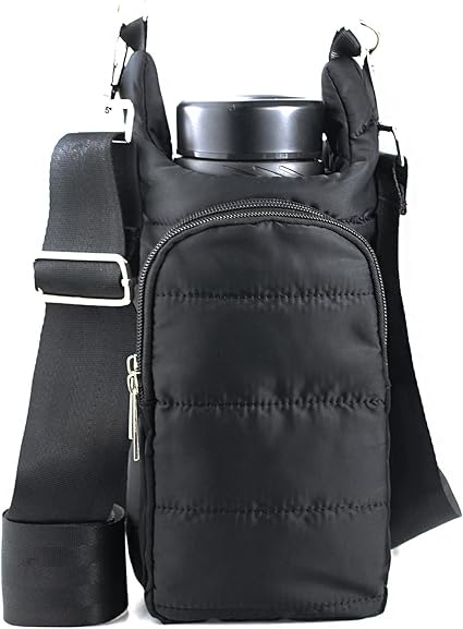 Puffer Water Bottle Holder Quilted Hydrobag Sports Pouch Bag with Adjustable Shoulder Strap Flask Sling Bag
