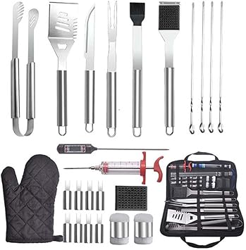 25pcs Stainless Steel Oxford Cloth Bag BBQ Grill Accessories Barbecue Tool Set Silver B022 Grilling tool sets