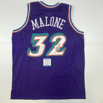 Autographed/Signed Karl Malone Utah Purple Basketball Jersey Beckett BAS COA