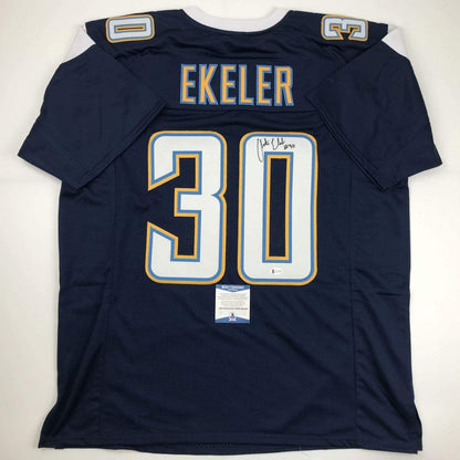 Autographed/Signed Austin Ekeler Los Angeles LA Dark Blue Football Jersey Beckett BAS COA