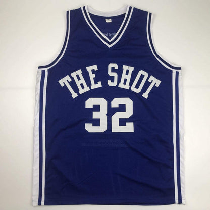 Autographed/Signed Christian Laettner Duke Blue Stat The Shot College Basketball Jersey JSA COA