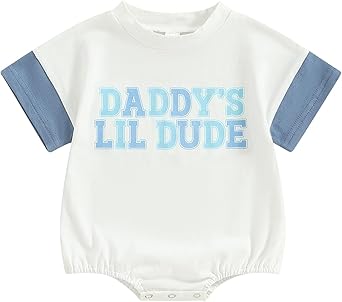 Baby Boy Bubble Romper Daddys/Mamas Lil Dude Color Block Short Sleeve Oversized Bodysuit Newborn Summer Outfit