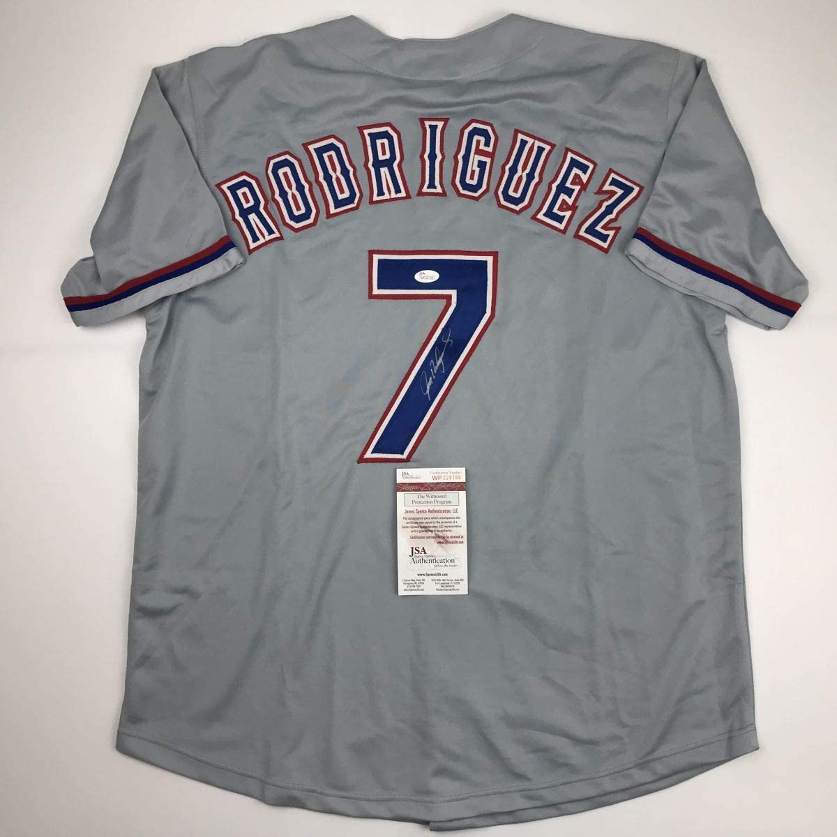 Autographed/Signed Ivan Pudge Rodriguez Texas Grey Baseball Jersey JSA COA