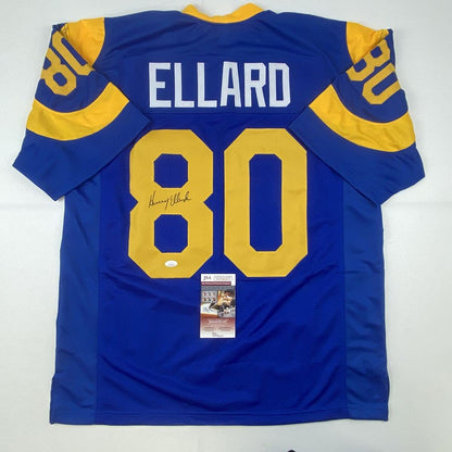 Autographed/Signed Henry Ellard Los Angeles LA Blue Football Jersey JSA COA