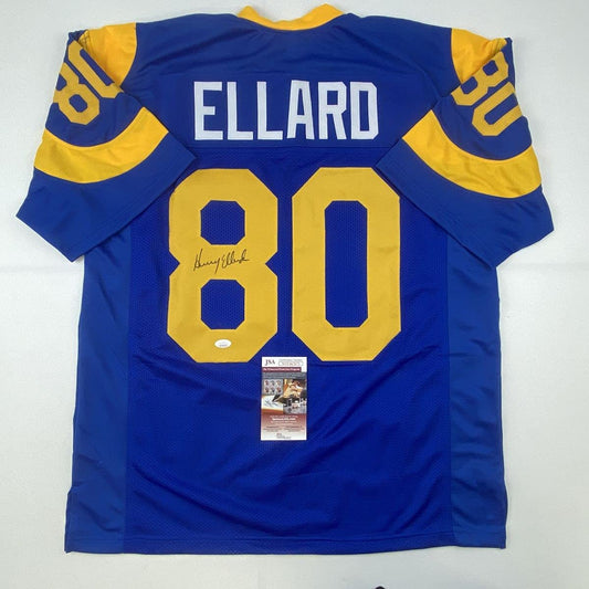 Autographed/Signed Henry Ellard Los Angeles LA Blue Football Jersey JSA COA