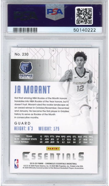 Graded 2019-20 Panini Chronicles Ja Morant #230 Rookie RC Basketball Card PSA 10 Gem Mint