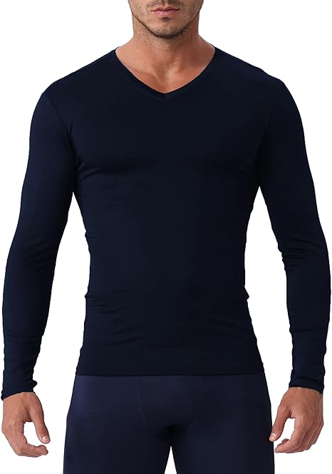 Men's Compression Shirt V Neck Long Sleeve Workout Shirts Cool Dry Athletic Gym Undershirts Active Sports Baselayer Tops