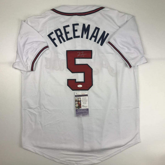 Autographed/Signed Freddie Freeman Atlanta White Baseball Jersey JSA COA