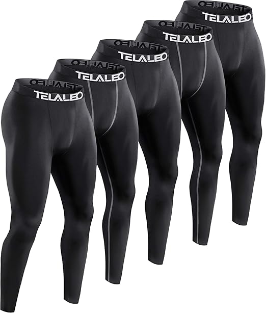 TELALEO 5 Pack Men's Compression Pants for Workout, Running, Basketball - Sports Baselayer Leggings