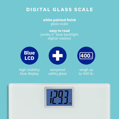 Weight Watchers Scales by Conair Bathroom Scale for Body Weight, Easy To Read Scale, Glass Body Scale Measures Weight Up to 400 Lbs. in Chic Glass