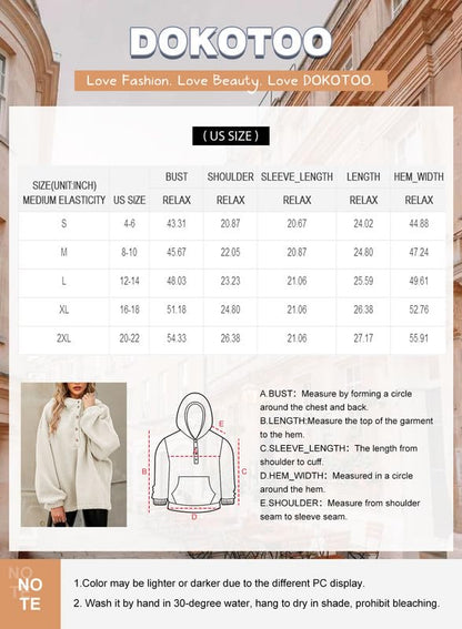 Dokotoo Plus Size Womens Hoodies Fuzzy Fleece Pullover Sherpa Winter Sweatshirt Button Up Sweaters Loose Sweatshirt for Women Black XX-Large