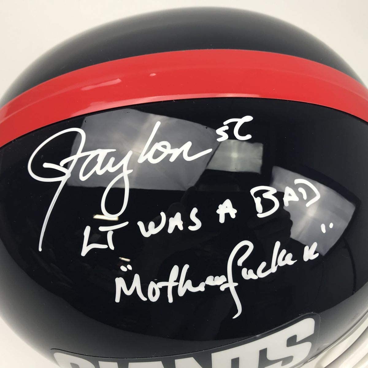 Autographed/Signed Lawrence Taylor Bad Mother**** New York Giants Full Size FS F/S Replica Football Helmet PSA/DNA COA