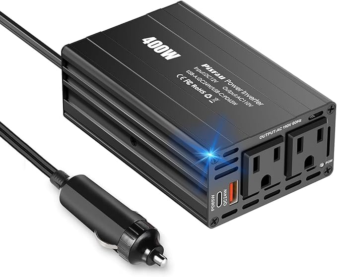 400W Car Power Inverter, DC 12V to 110V AC Car Plug Adapter Outlet Converter with [65W USB-C] /USB-Fast Charger(24W) car Charger for Laptop Computer