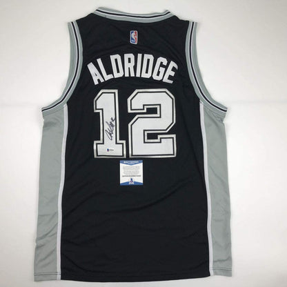 Autographed/Signed LaMarcus Aldridge San Antonio Black Basketball Jersey Beckett BAS COA