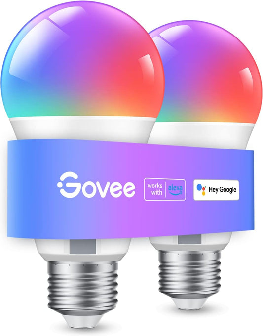 Govee Smart Light Bulbs, WiFi and Bluetooth Light Bulbs, Music Sync and 54 Scene Modes, 9W 60W Equivalent WiFi Light Bulbs, Color Changing RGBWW Light Bulbs, Supports Alexa & Google Assistant, 2 Pack