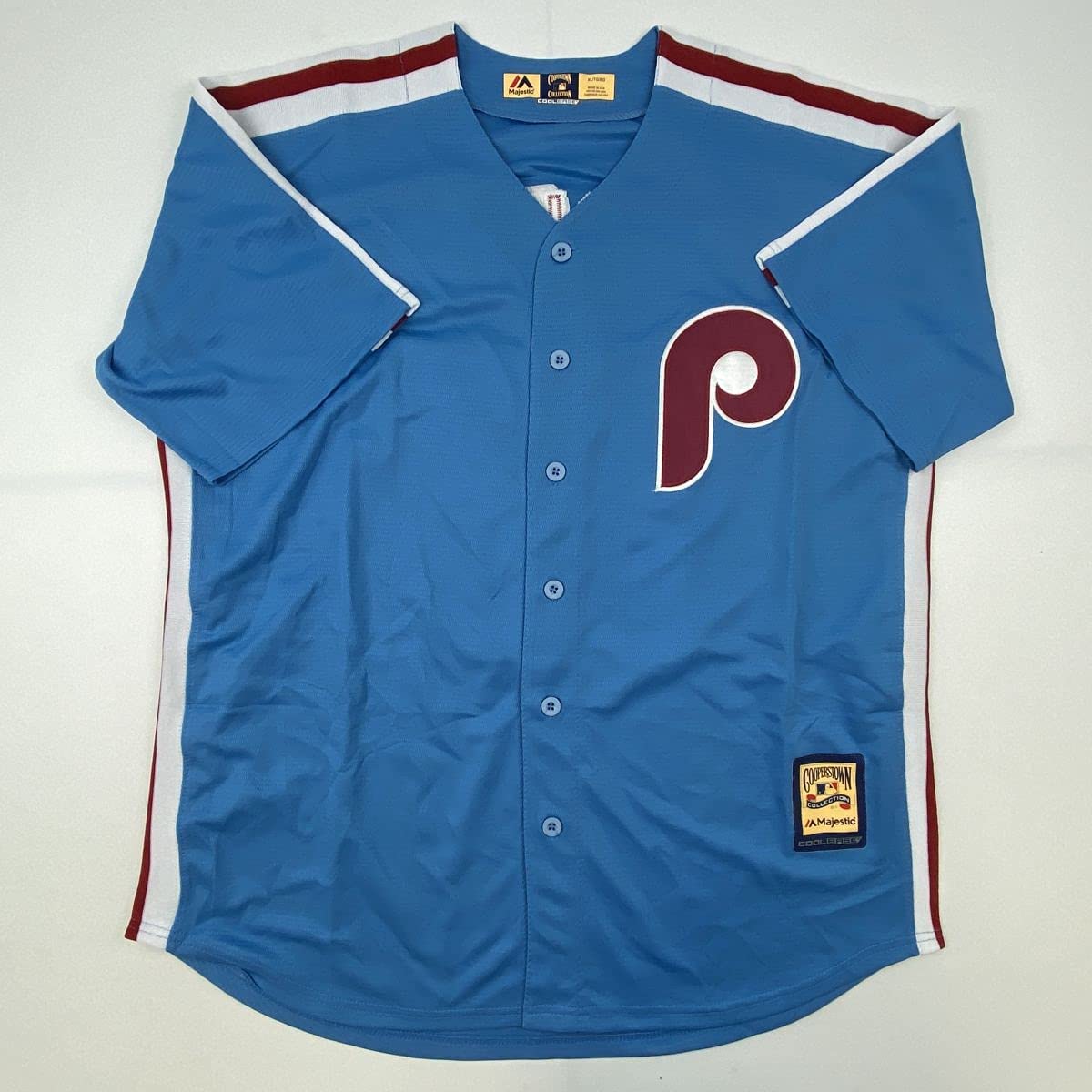 Autographed/Signed Rhys Hoskins Philadelphia Retro Blue Baseball Jersey Beckett BAS COA