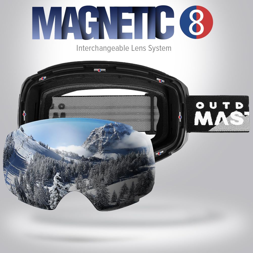 OutdoorMaster Ski Goggles PRO - Frameless, Interchangeable Lens 100% UV400