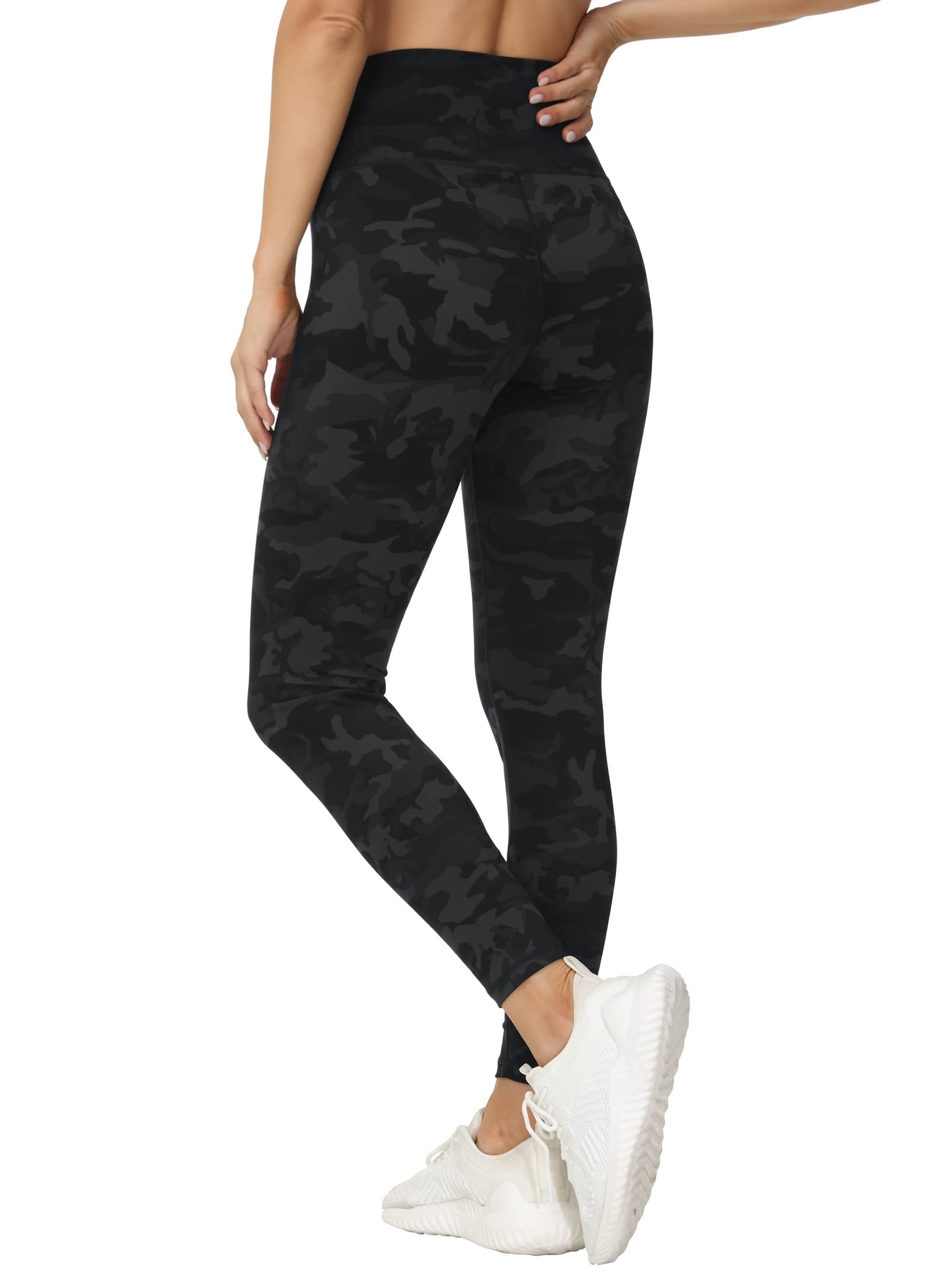 Women's V Cross Waist Yoga Leggings High Waisted Tummy Control Workout Running Pants Black Camo