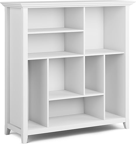 SIMPLIHOME Amherst Bookcase - 44 inch Tall Multi-Cube Solid Wood Cube Organizer in White, Transitional Bookcase Storage for Living Room, Study Room or Office with Fixed Shelves and Tapered Legs