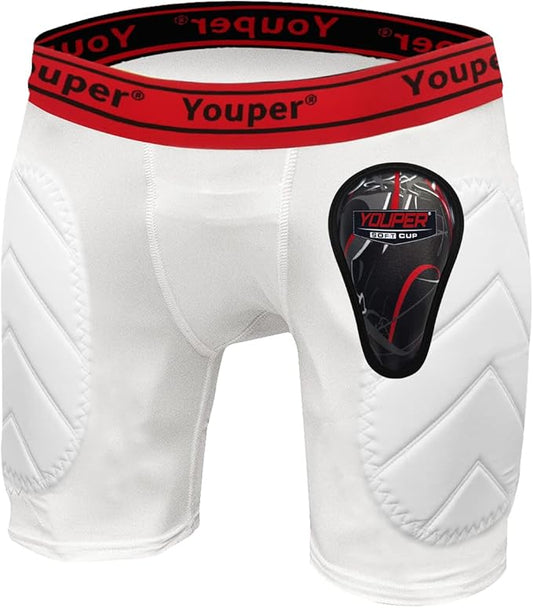 Youper Boys Youth Padded Sliding Shorts with Soft Protective Athletic Cup for Baseball, Football, Lacrosse
