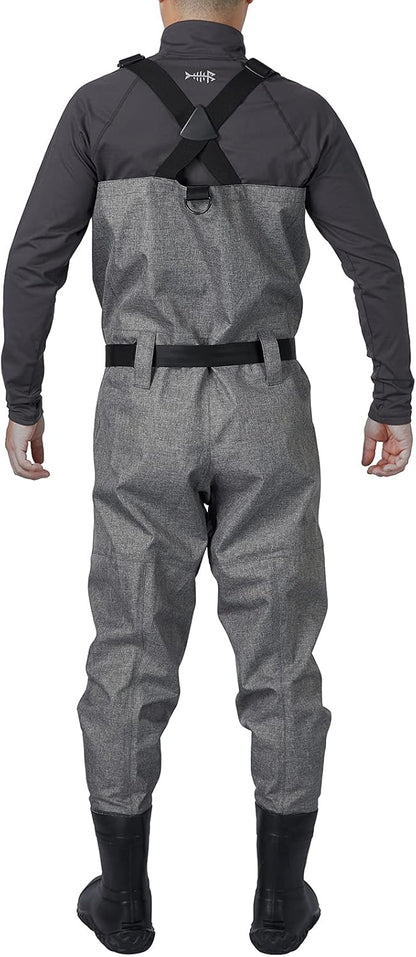 BASSDASH IMMERSE Breathable Ripstop Stocking Boot Foot Fishing Hunting Waders Lightweight Grey Camo Chest Wader for Men Women