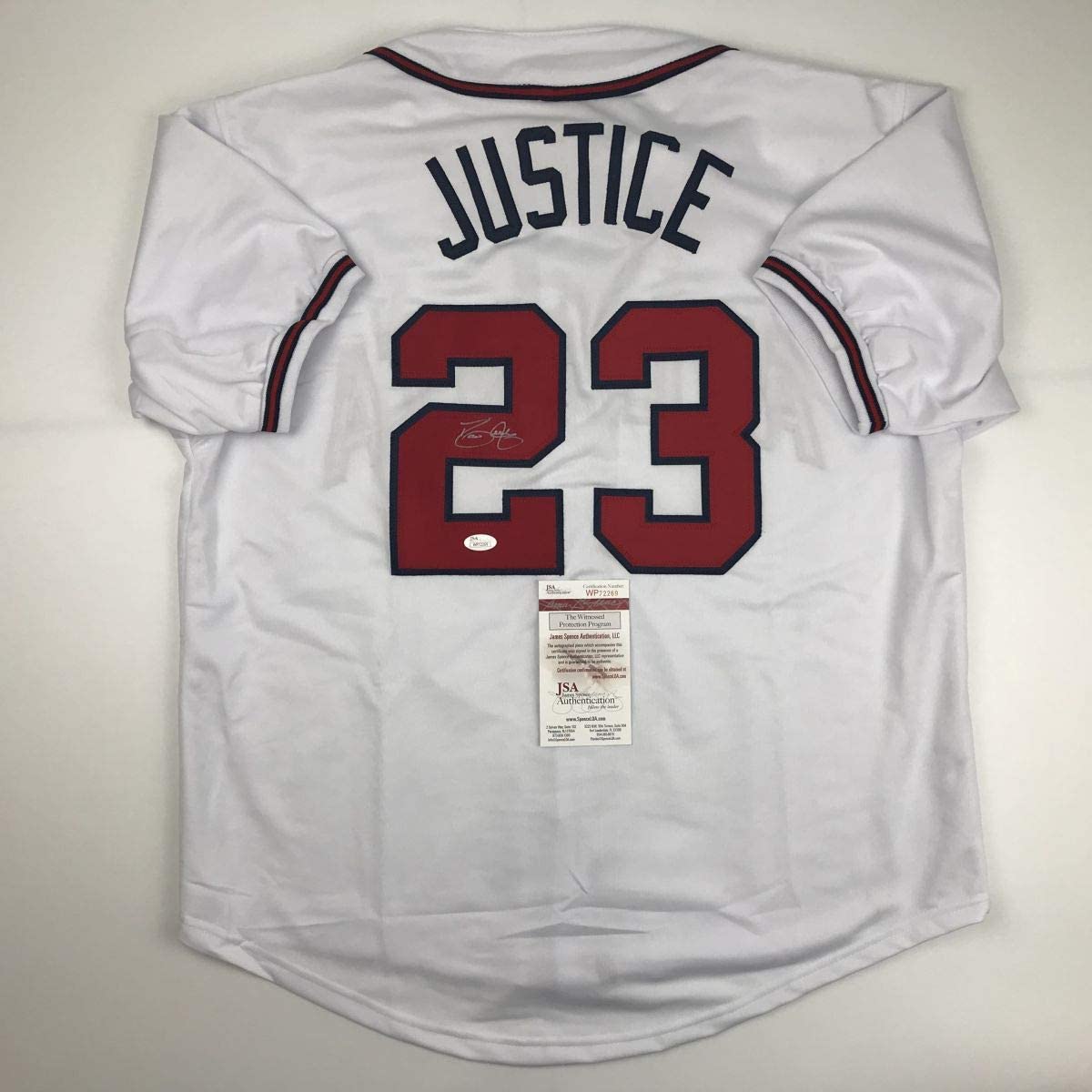 Autographed/Signed David Justice Atlanta White Baseball Jersey JSA COA - Triathlete Store