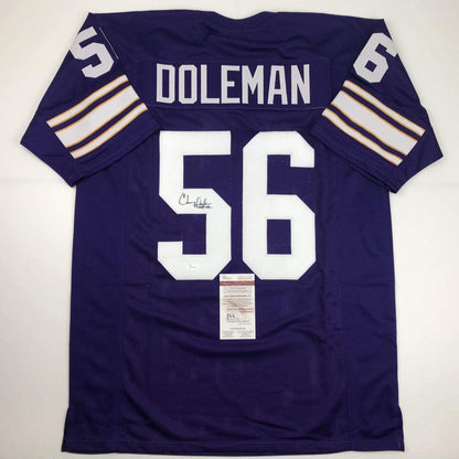 Autographed/Signed Chris Doleman HOF 12 Minnesota Purple Football Jersey JSA COA