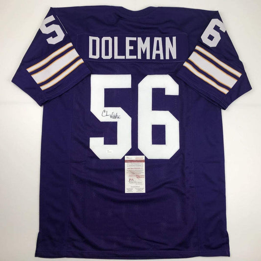Autographed/Signed Chris Doleman HOF 12 Minnesota Purple Football Jersey JSA COA