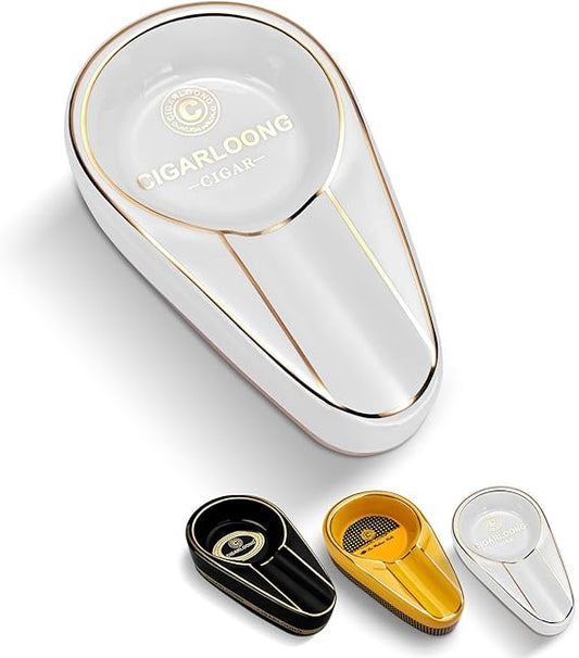 Cigar Ashtray Single Large Smoke Tank Household Ceramic Ashtray Portable Cigar Tool (White) Gifts for Men