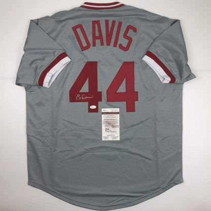 Autographed/Signed Eric Davis Cincinnati Grey Baseball Jersey JSA COA