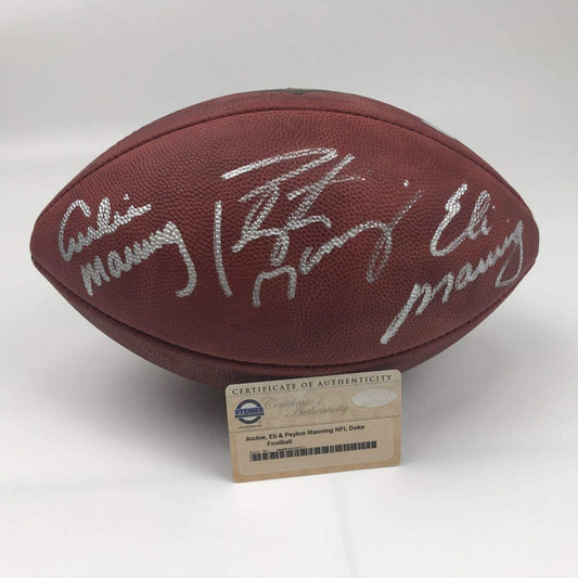 Autographed/Signed Peyton Eli & Archie Manning Authentic The Duke Full Size Football Steiner Sports COA