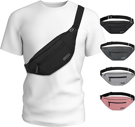 MAXTOP Large Crossbody Fanny Pack with 4-Zipper Pockets, Gifts for Enjoy Sports Festival Workout Traveling Running Casual Hands-Free Wallets Waist Pack Phone Bag Carrying All Phones