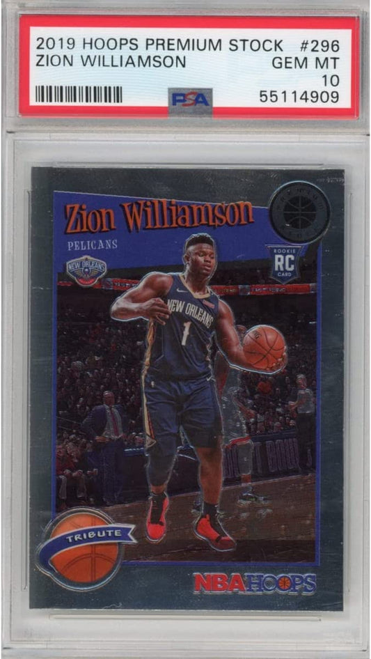 Graded 2019-20 NBA Hoops Premium Stock Zion Williamson #296 Rookie RC Basketball Card PSA 10 Gem Mint