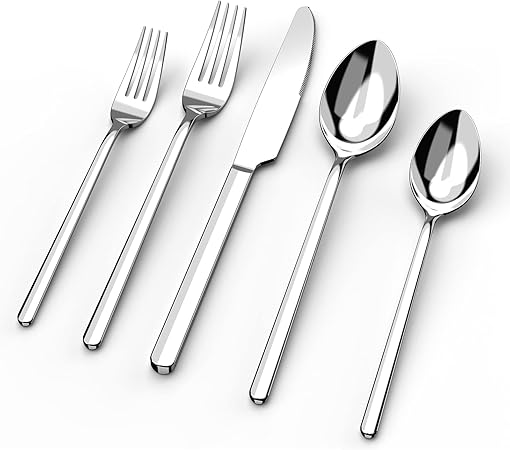 40 Piece Silverware Set, KINGSTONE Flatware Set for 8, 18/10 Stainless Steel Cutlery Set Mirror Polished Modern Design Dishwasher Safe