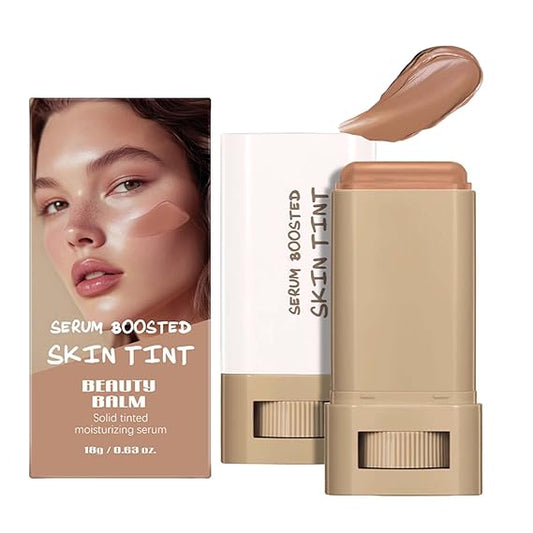 Beauty Balm Serum Boosted Skin Tint, Solid Tinted Moisturizing Serum Foundation Stick, Buildable Medium-to-Full Coverage Contour Stick for Face Makeup (#06, 18g)