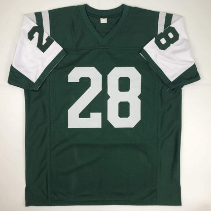 Autographed/Signed Curtis Martin HOF 12 New York Green Football Jersey Beckett BAS COA
