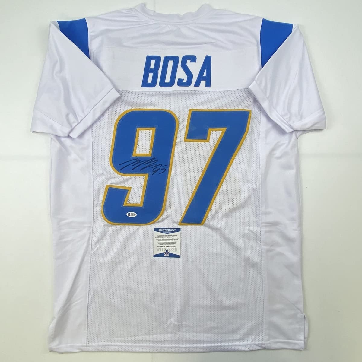 Autographed/Signed Joey Bosa #97 Los Angeles LA White Football Jersey JSA COA