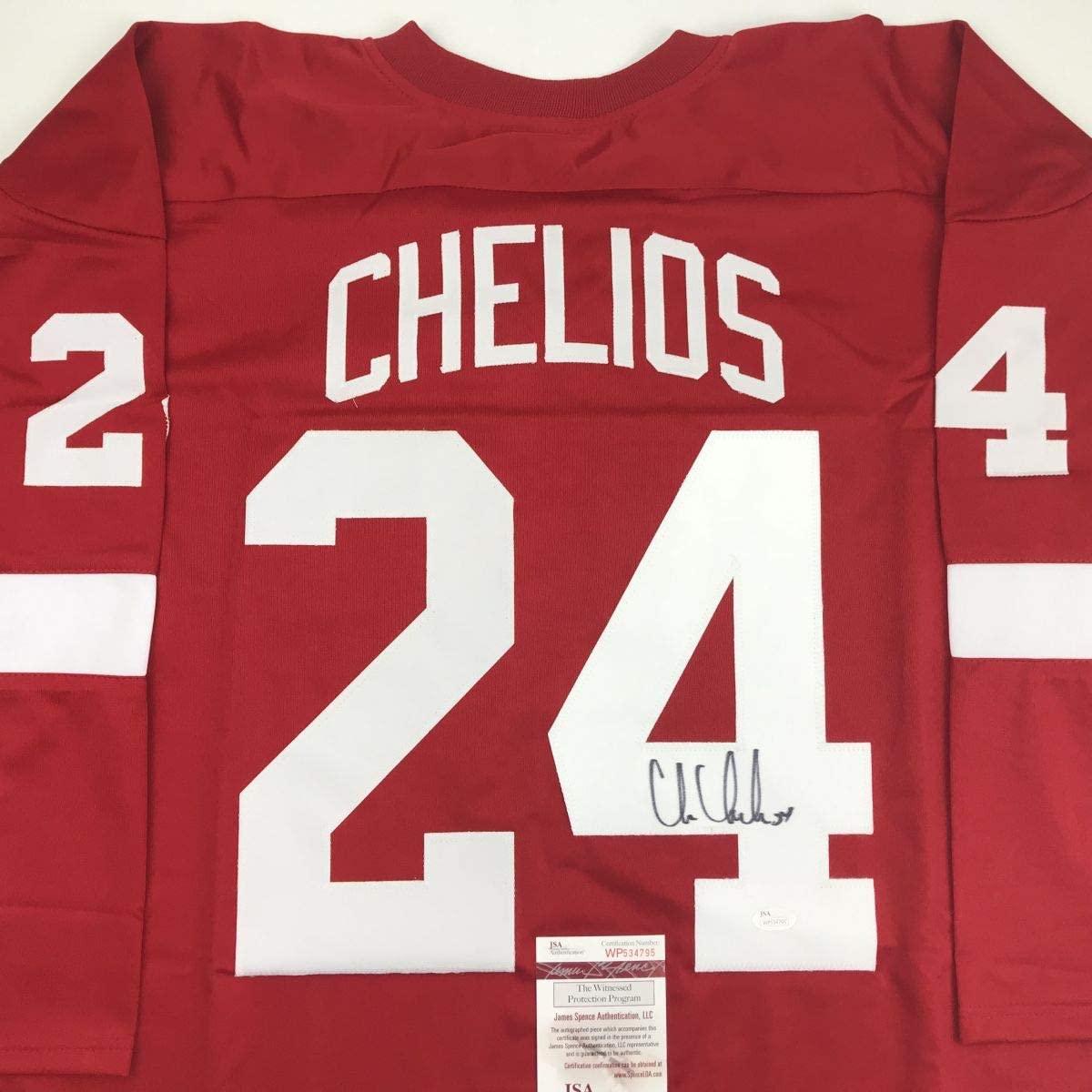 Autographed/Signed Chris Chelios Detroit Red Hockey Jersey JSA COA