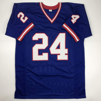 Autographed/Signed Ottis Anderson SB XXV MVP New York Blue Football Jersey JSA COA